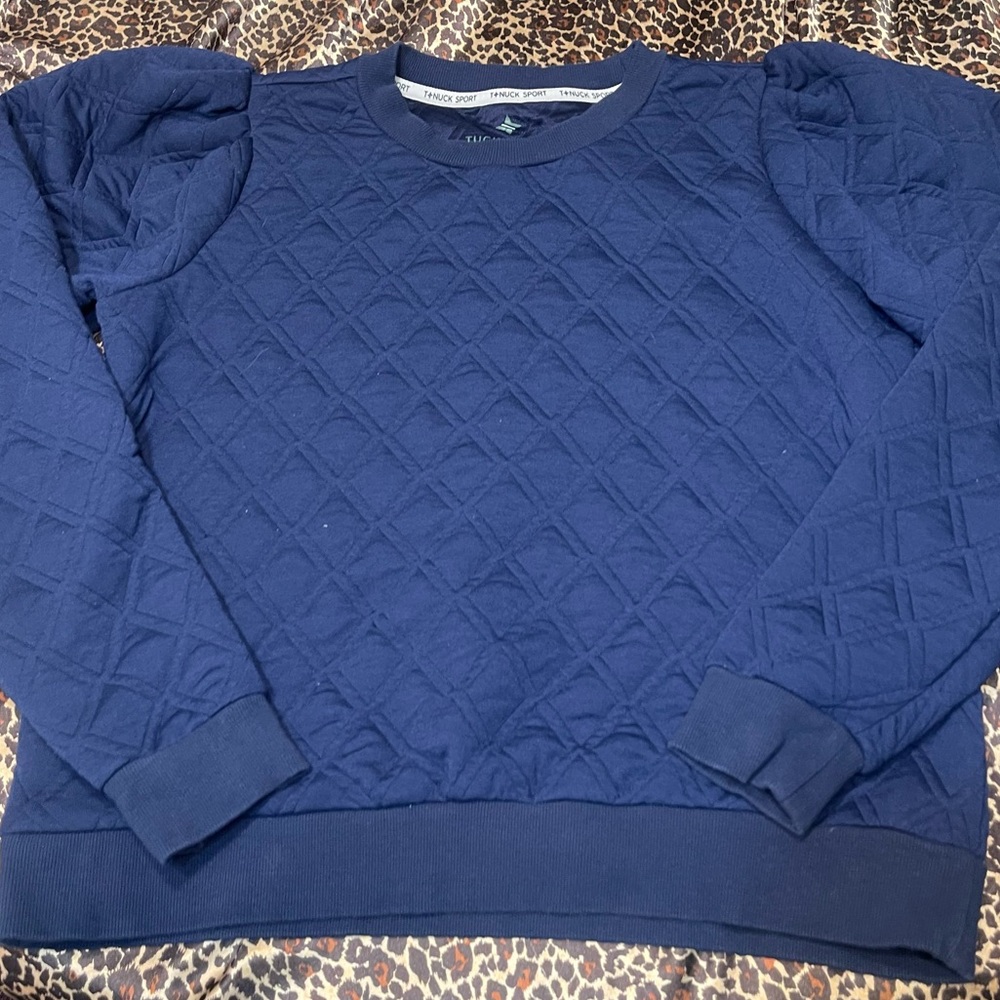 Tuckernuck Quilted Blue Puff Sleeve Sweater